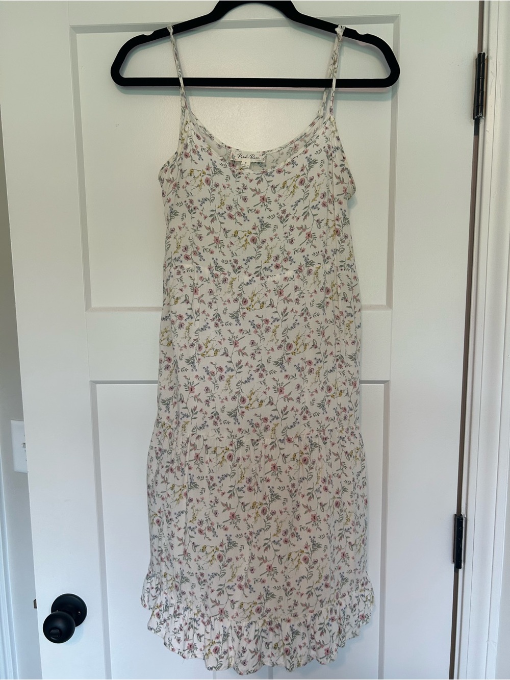 Pink Rose Floral Slip Dress in Cream with Pink & Green Accents